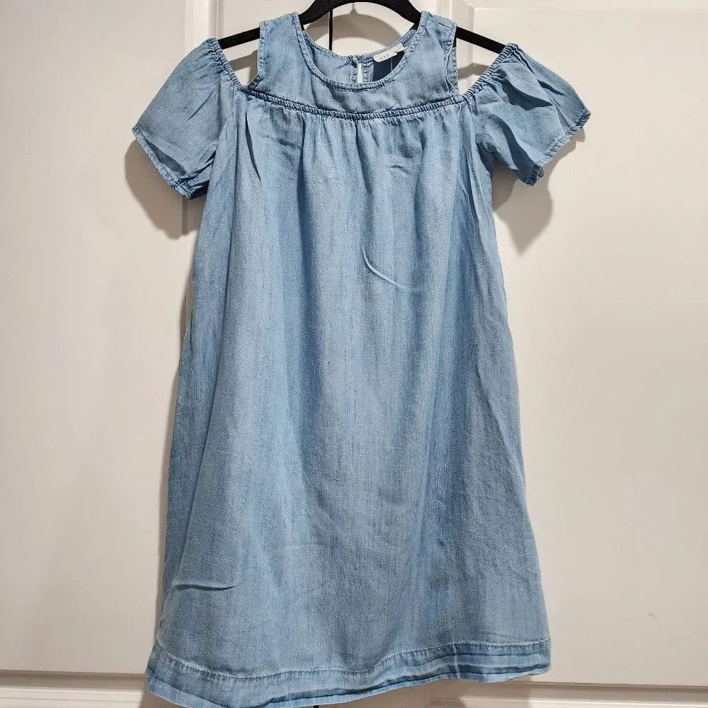 Girl's Gap Kids‎ - XL - Denim Chambray Cold Shoulder Dress Light Blue